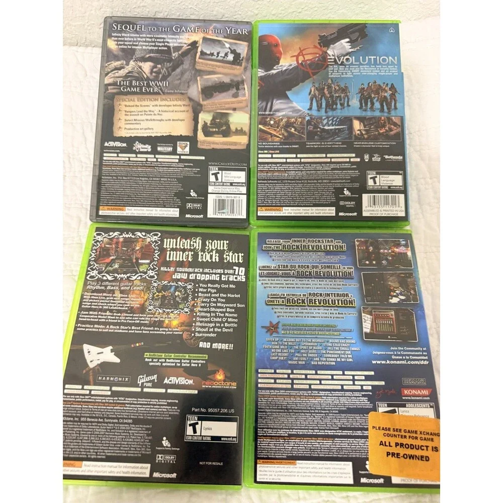 XBOX 360 Lot of 4 Games Call of Duty 2, Brink, Guitar Hero, Rock Revolution T